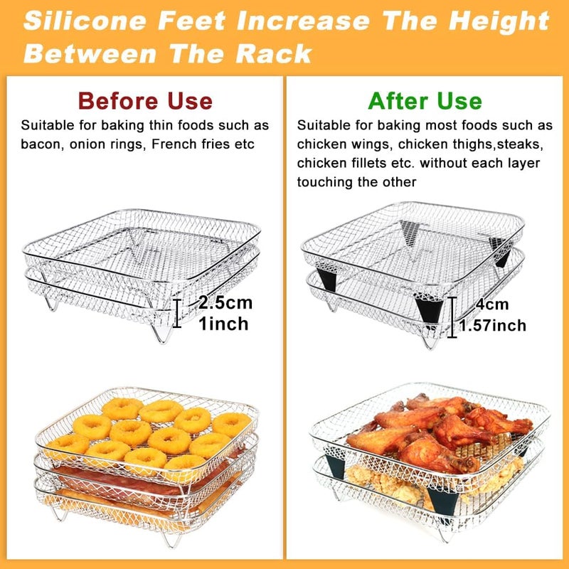 BYKITCHEN 7 Inch Air Fryer Rack Fit for Ninja Crispi/Ninja Pro 5QT/ Cosori 5QT/ Chefman 5-6QT Airfryer &More, Air Fryer Accessories, 3pcs Stackable Stainless Steel Airfryer Basket with Silicon Feet - Image 5